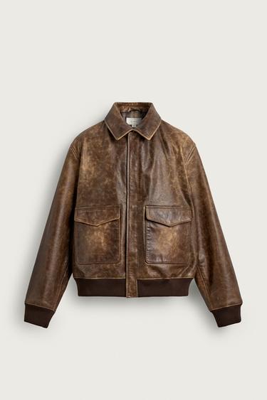 JAQUETA DE COURO COM EFEITO VINTAGE - Tabaco da Zara