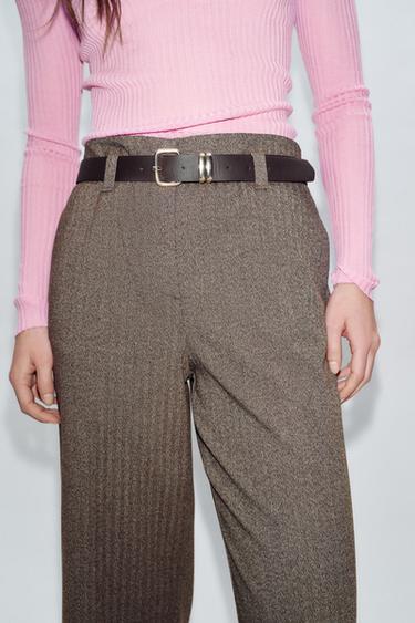 HERRINGBONE TROUSERS WITH BELT - Brown by Zara - Image 3