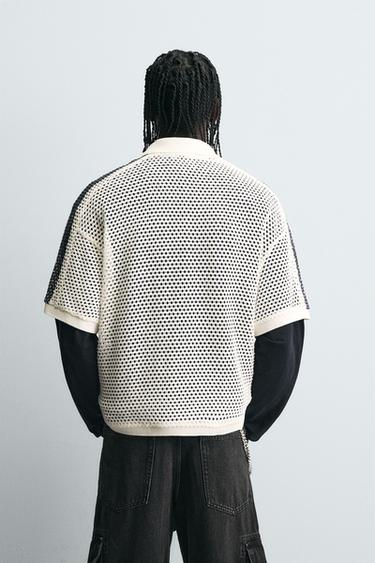 RETRO FOOTBALL OPEN-KNIT POLO SHIRT - Ecru by Zara - Image 2