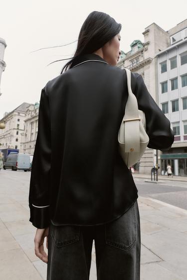 CHEMISE OVERSIZE SATINÉE À LISERÉS CONTRASTANTS - Noir de Zara - Image 2