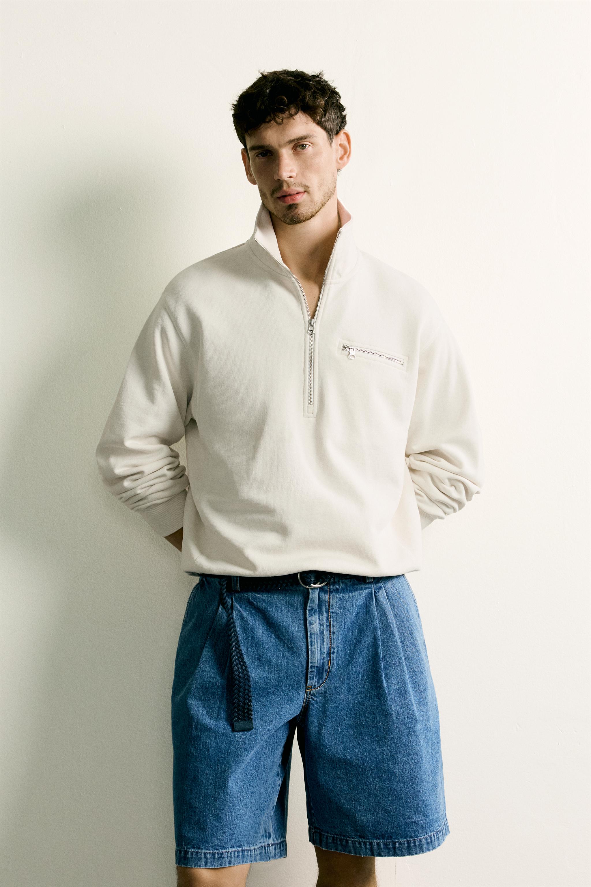 CONTRAST QUARTER-ZIP SWEATSHIRT - Bone | ZARA United States