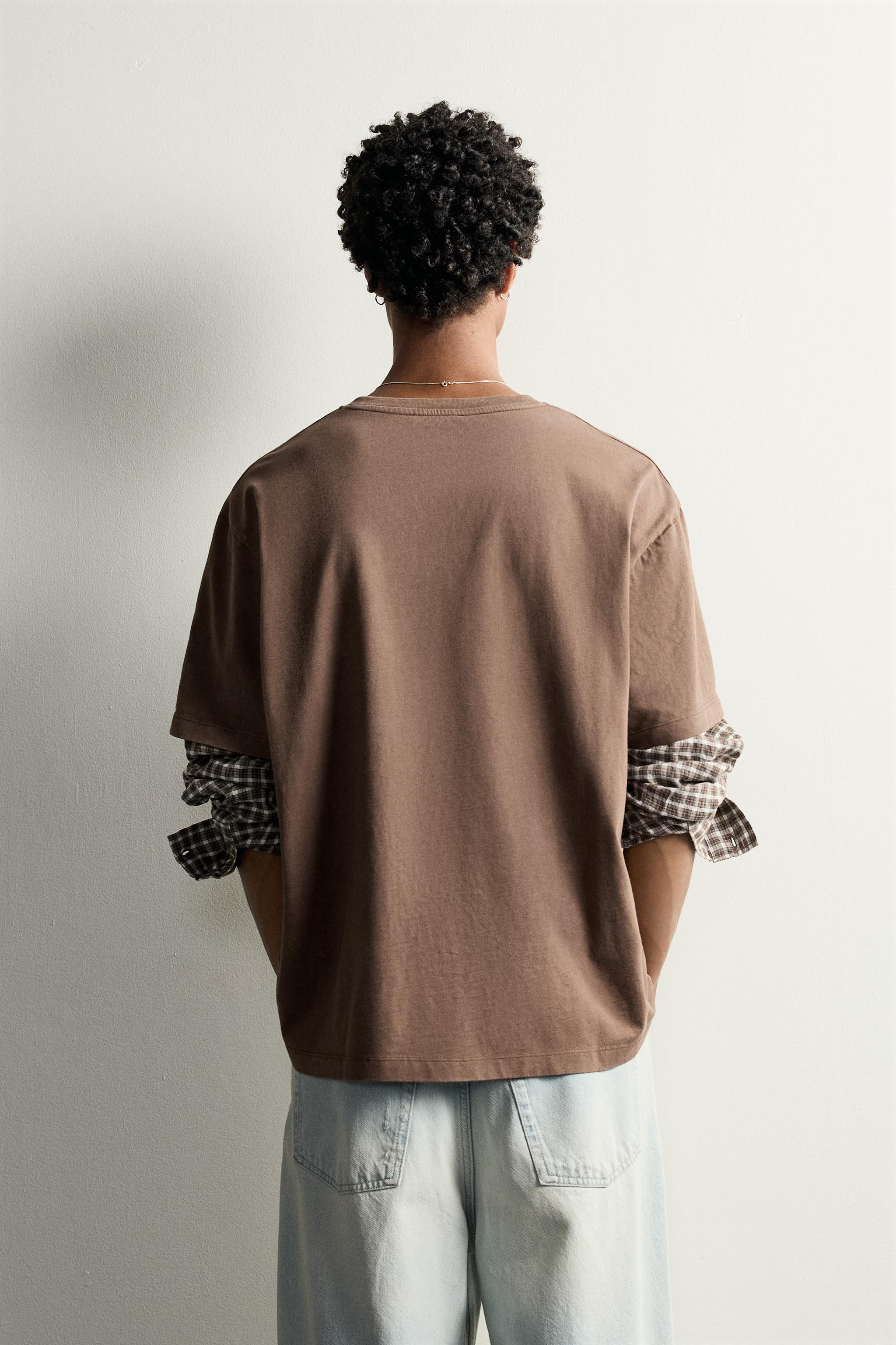 PLAID LAYERED-EFFECT SLEEVE T-SHIRT - thumbnail 3