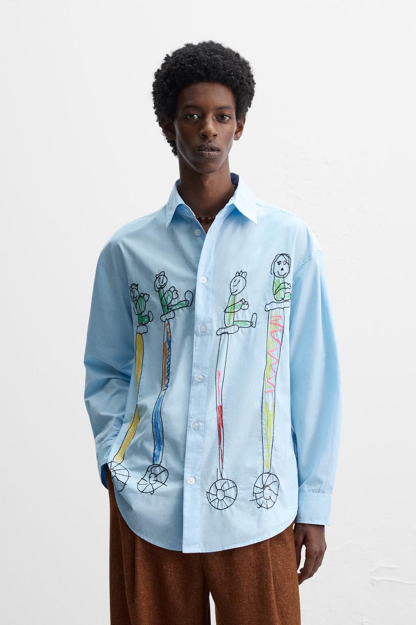 EMBROIDERED SHIRT X HARRY LAMBERT - Light blue | ZARA India 