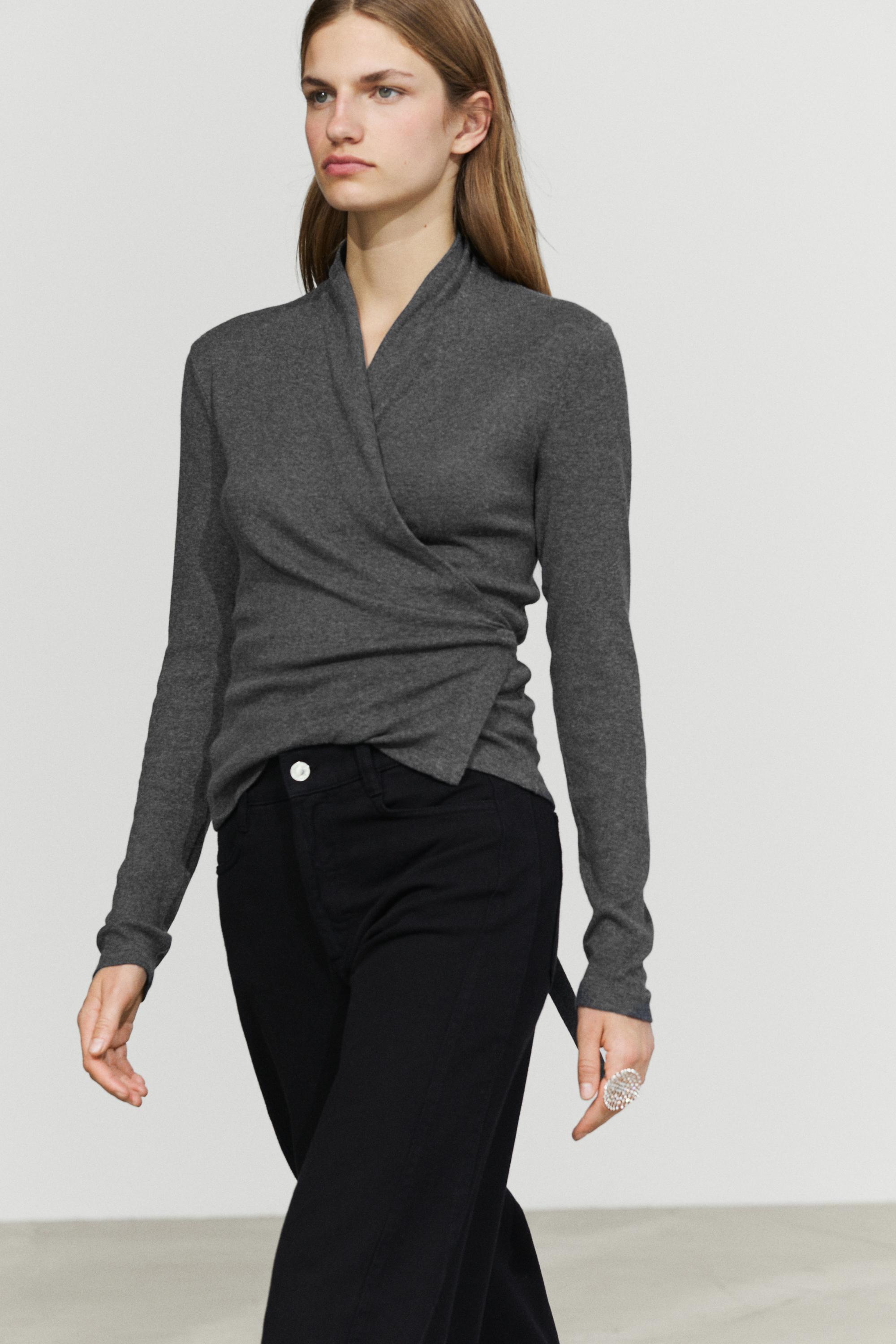 Cotton-cashmere blend wrap T-shirt