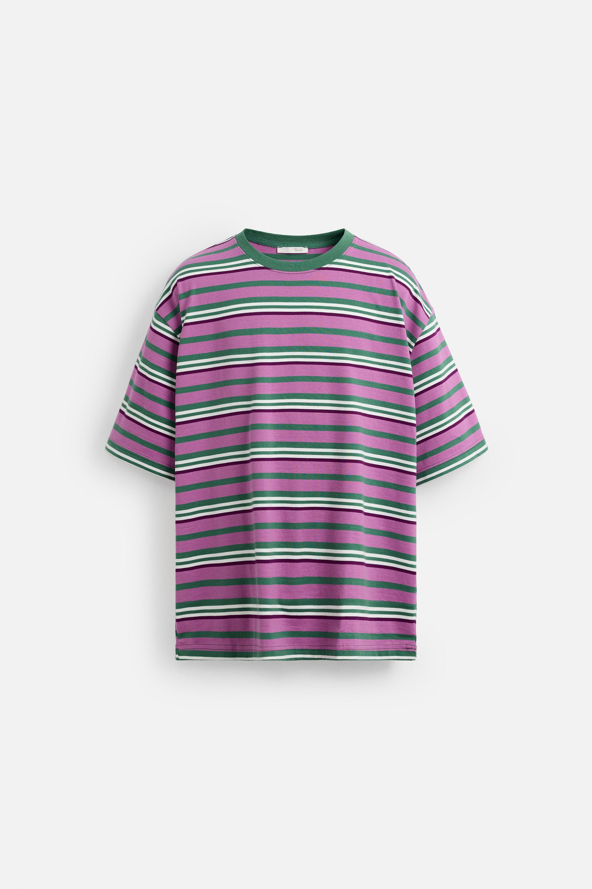 ★ドイツ発*ZARA*新作*STRIPED Tシャツ/PINK★ HEAVYWEIGHT STRIPED EMBROIDERED T-SHIRT - Pink | ZARA Canada