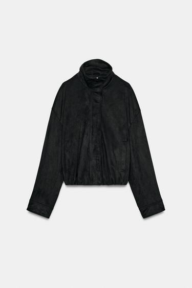 CAZADORA EFECTO ANTE CUELLO SUBIDO - Negro de Zara - Imagen 0