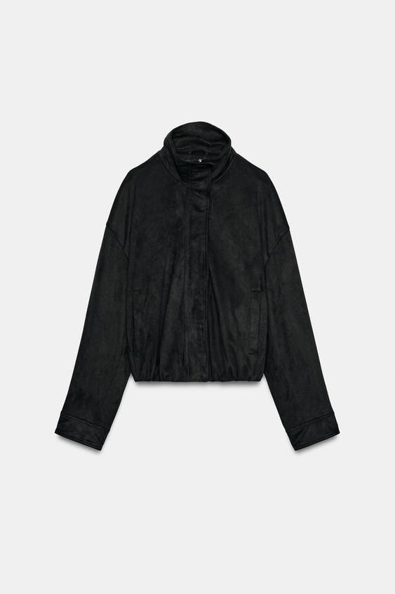 CAZADORA EFECTO ANTE CUELLO SUBIDO - Negro de Zara - Imagen 0