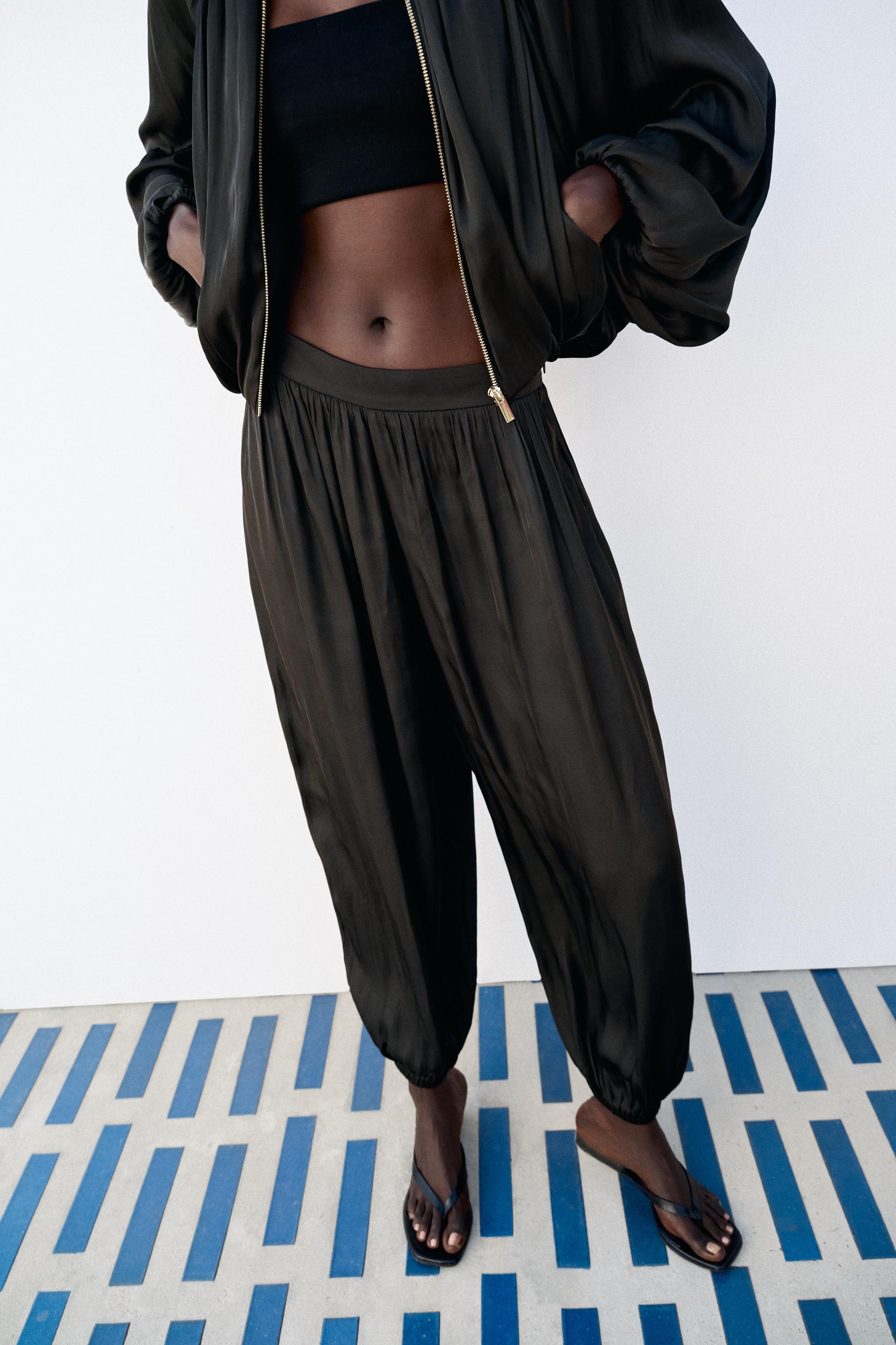 SATIN EFFECT BALLOON PANTS — Black