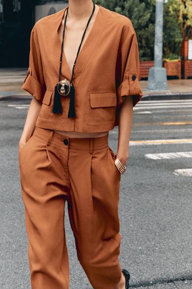 Zara JACKET WITH ROLLED-UP SLEEVES - Terracotta