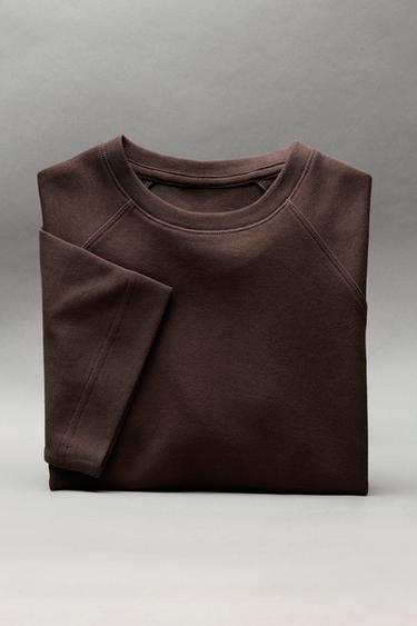 PLAIN INTERLOCK T-SHIRT - Brown by Zara