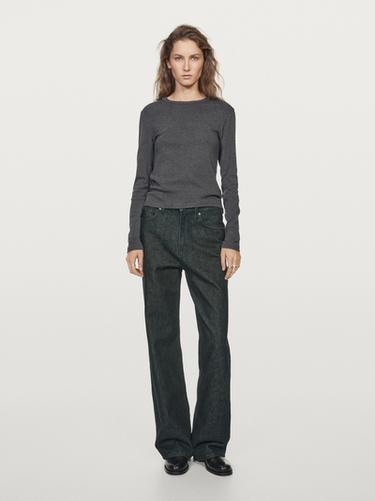 Zara Ribbed long sleeve melange T-shirt - Anthracite grey - Image 0