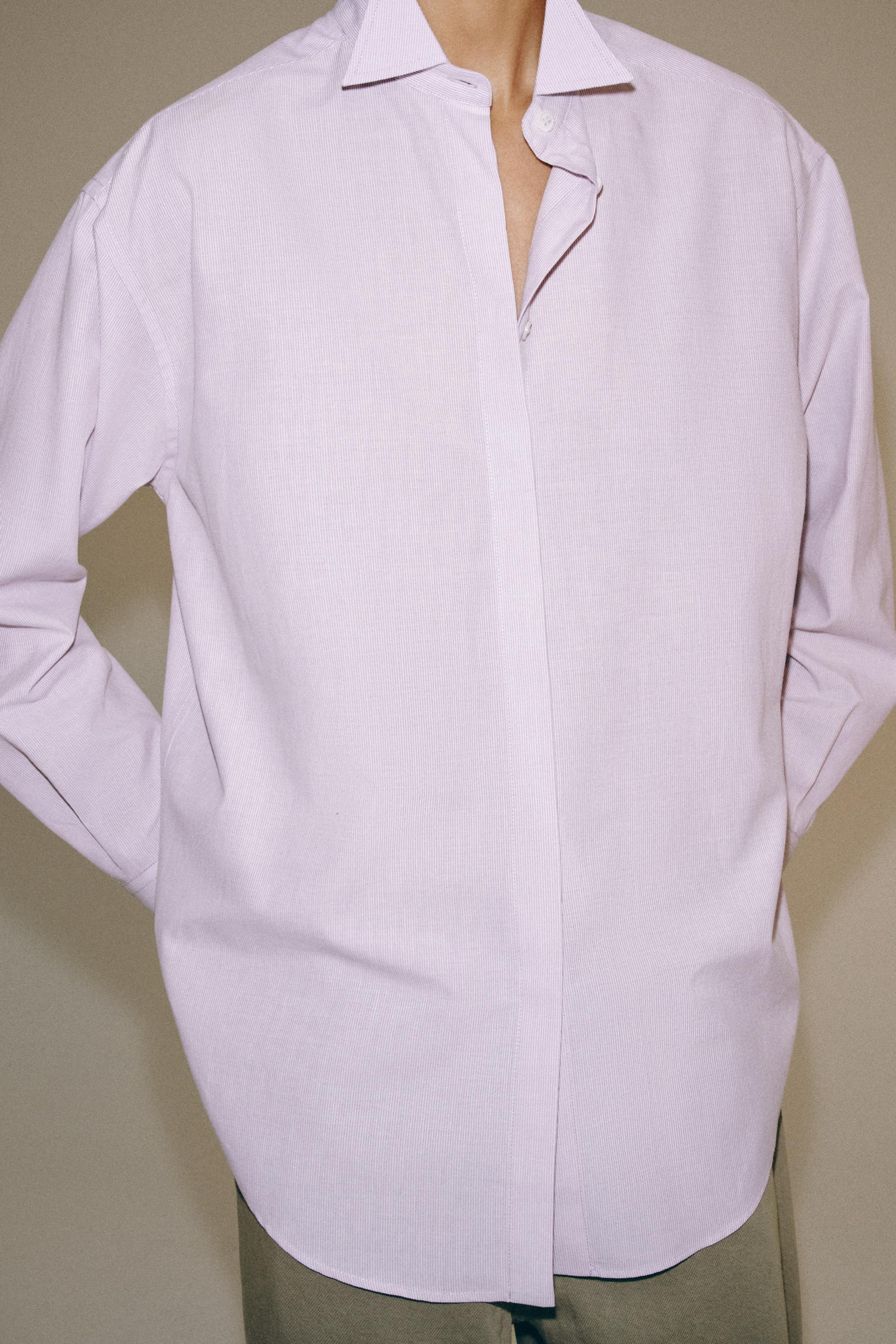 ZW COLLECTION STRIPED SHIRT - Mauve | ZARA Canada