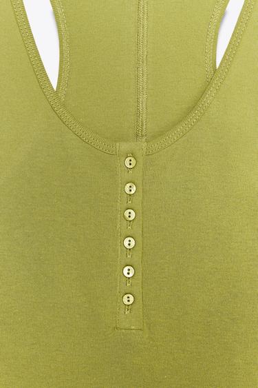 BUTTON COTTON TOP - Olive green by Zara - Image 7