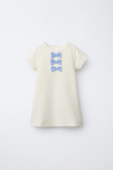 VESTIDO COM TEXTURA E LAÇOS - Cru da Zara - Imagem 0