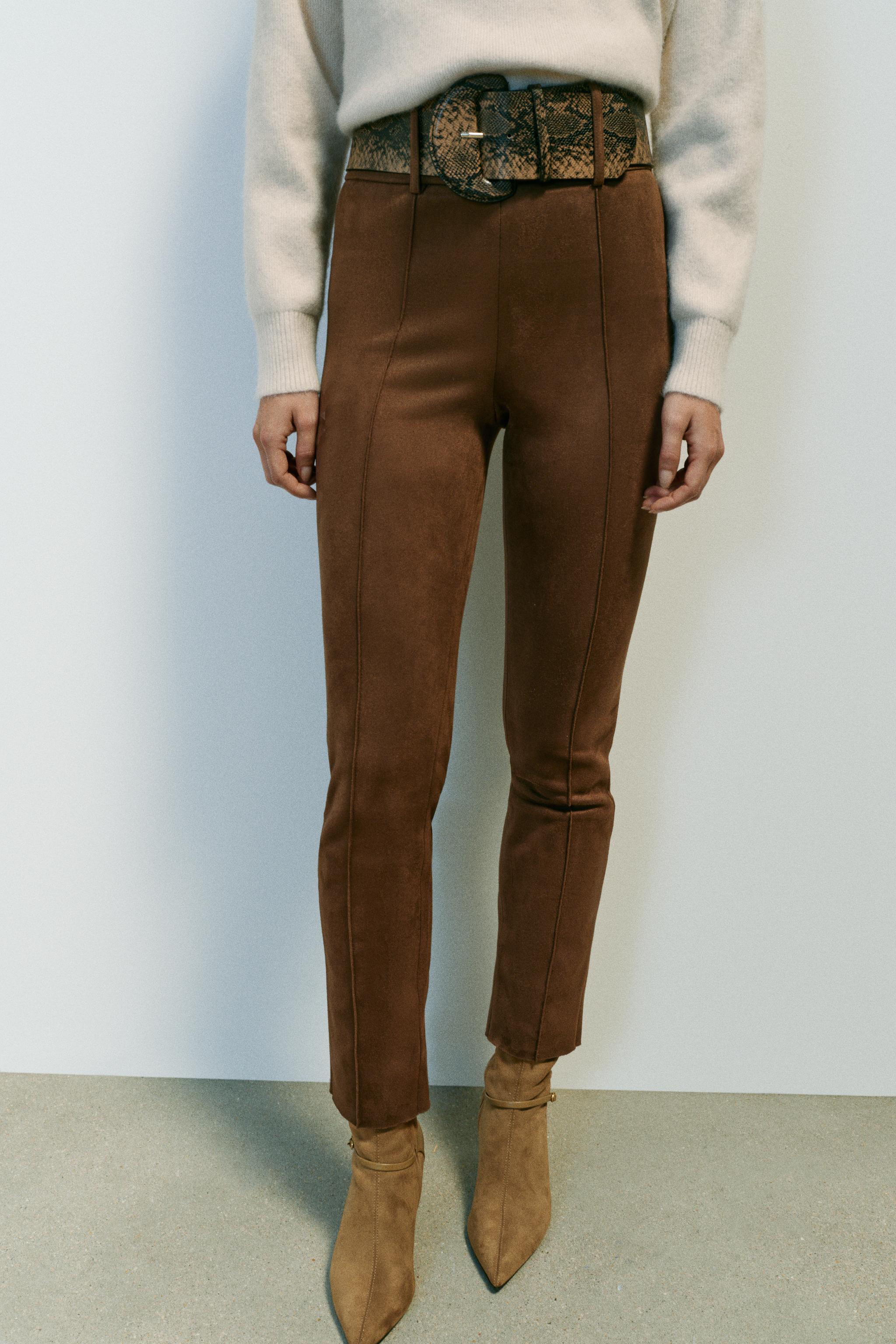 SUEDE-EFFECT BELTED LEGGINGS