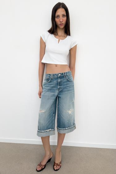 توب قصير بفتحة - أبيض الخاص بـ Zara