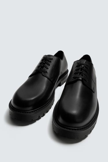 LEATHER DERBY SHOES - Black by Zara - Image 1