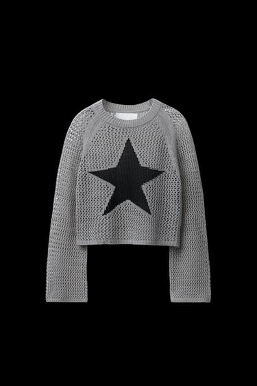 Zara STAR MESH SWEATER - Mid-gray - Image 0