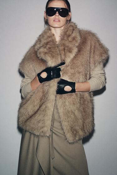 ZW COLLECTION LIMITED EDITION FAUX FUR WAISTCOAT - Beige by Zara - Image 4