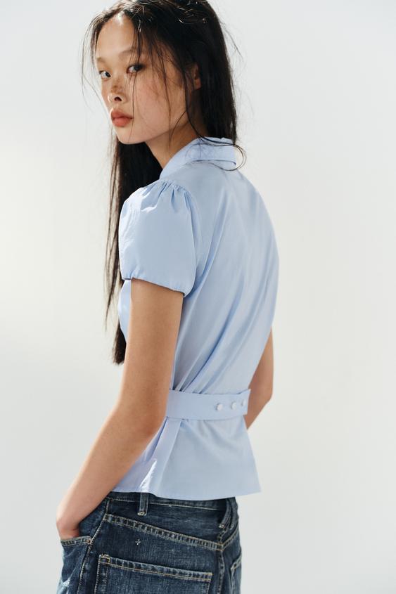 ポプリンボタン フィットシャツ - ブルー | ZARA Japan / 日本