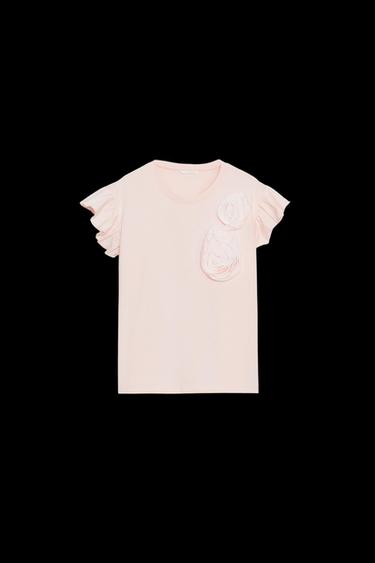 Zara RAISED ROSES T-SHIRT - Pink - Image 0