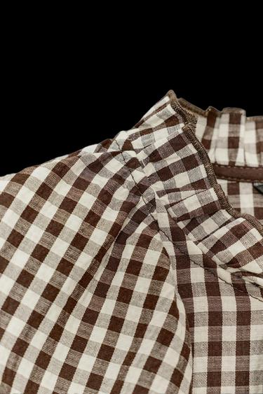 BLUSA VOLANTES CUADROS LAZO - Marrón / Crudo de Zara