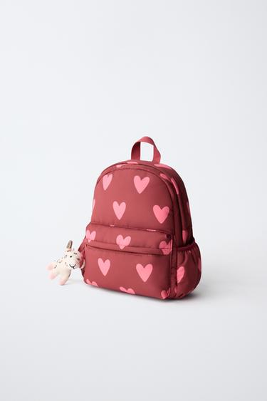HEART PRINT CHARM BACKPACK — Pink 2