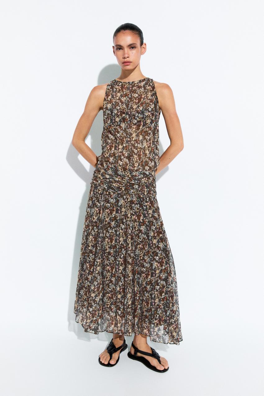 Printed dress with sash detail - Black