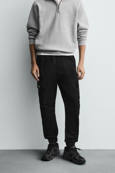 Zara SLIM FIT CARGO PANTS - Black