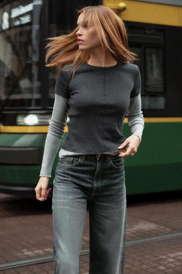 DOUBLE LONG SLEEVE T-SHIRT - Grey marl by Zara - Image 0