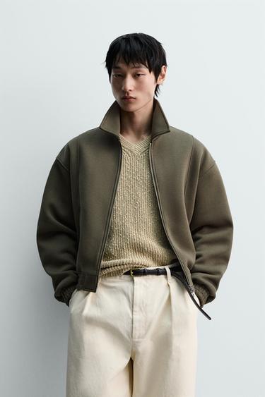 CROPPED FIT TECHNICAL JACKET - Olive green by Zara