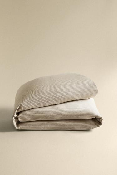 HOUSSE DE COUETTE FIL TEINT RAYURES - Gris / Beige de Zara - Image 4