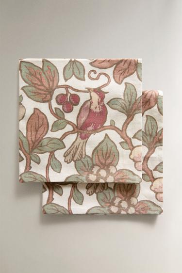 FLORAL AND BIRD NAPKIN SET (PACK OF 2) - Burgundy by Zara