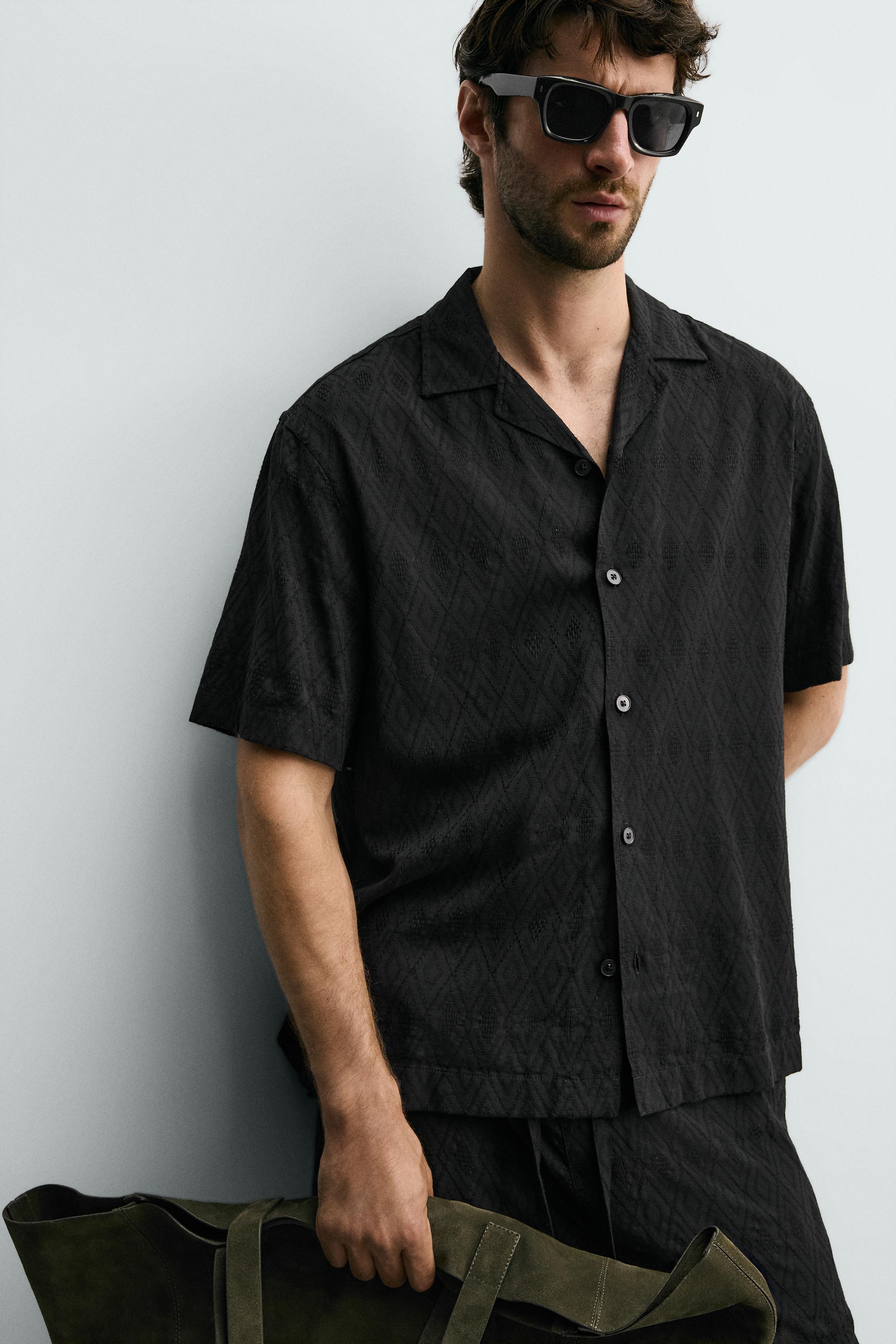 Мужские рубашки Zara GEOMETRIC JACQUARD RELAXED FIT SHIRT — фото 5