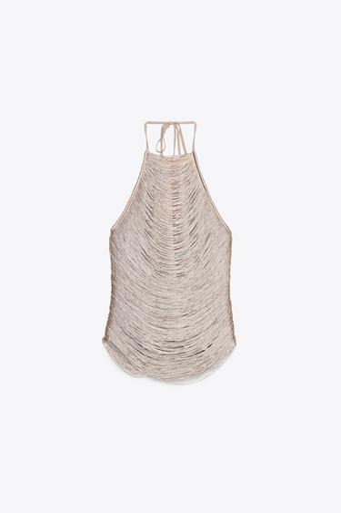 FRINGED HALTER TOP - Pale pink by Zara - Image 4