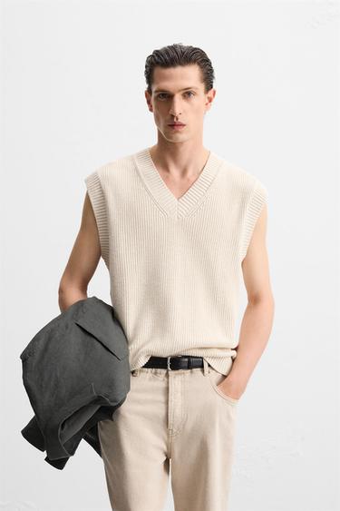 Zara TEXTURED KNIT VEST - Oyster-white