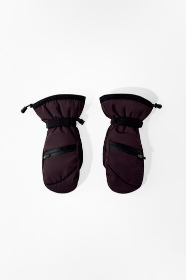 WATERPROOF POLARTEC® SKI COLLECTION MITTENS - Burgundy by Zara
