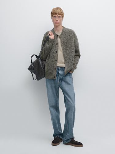 Cardigan en maille chinée 100 % laine - Vison moyen de Zara