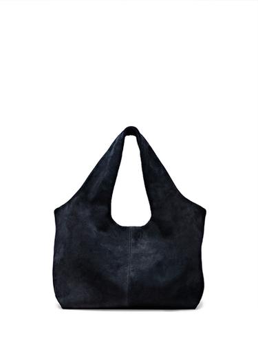 Sac shopper medium en croûte de cuir - Bleu marine de Zara