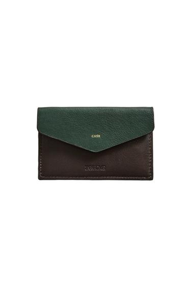 CARTERA PIEL - Marrón / Verde de Zara
