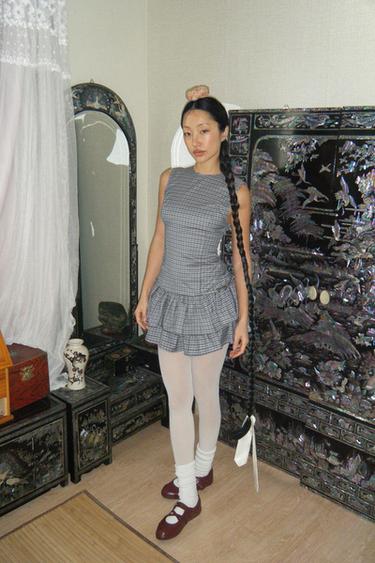 CHECKED RUFFLED SHORT JUMPSUIT DRESS - Grey / Blue by Zara