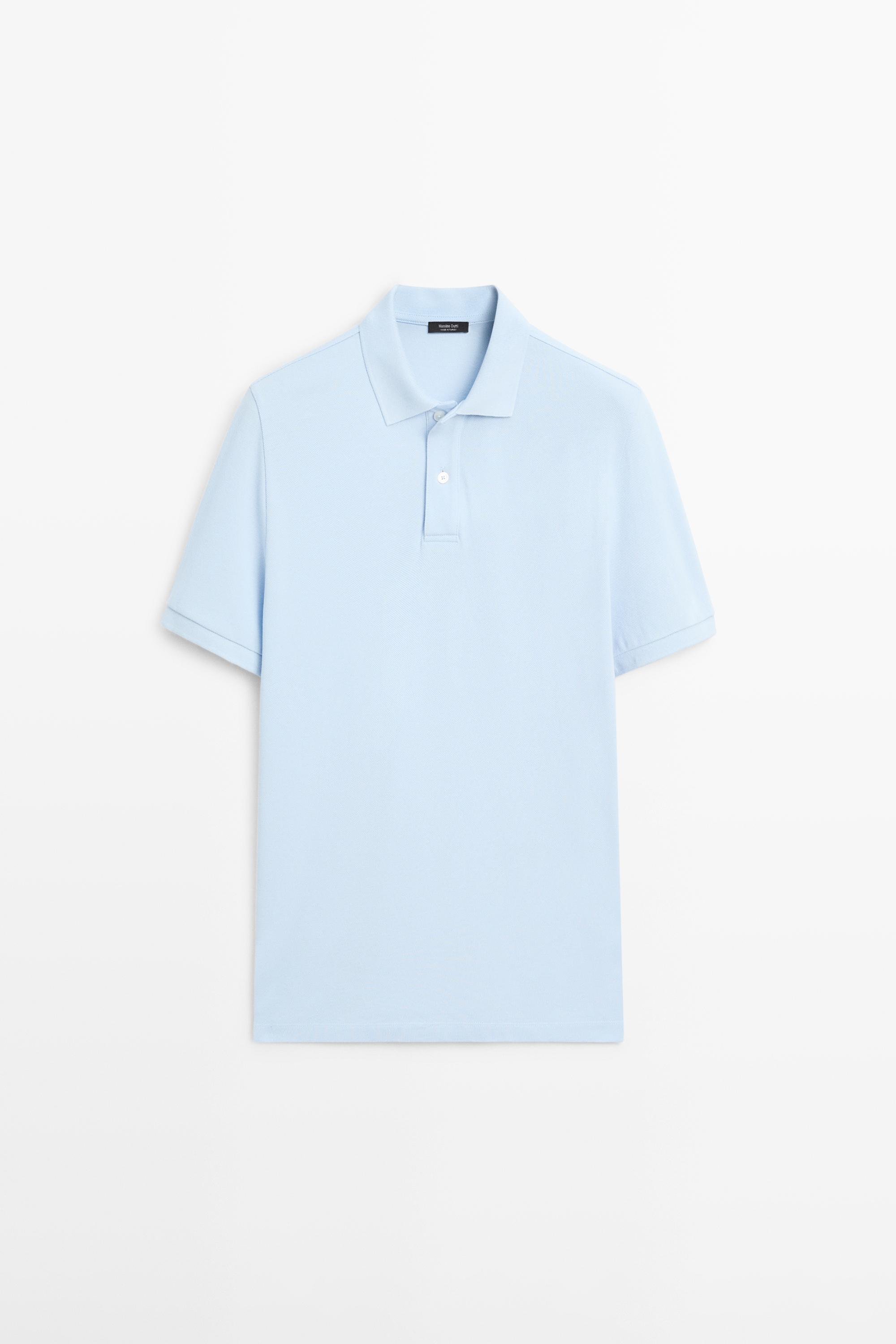 Micro-textured cotton piqué polo shirt — Light blue