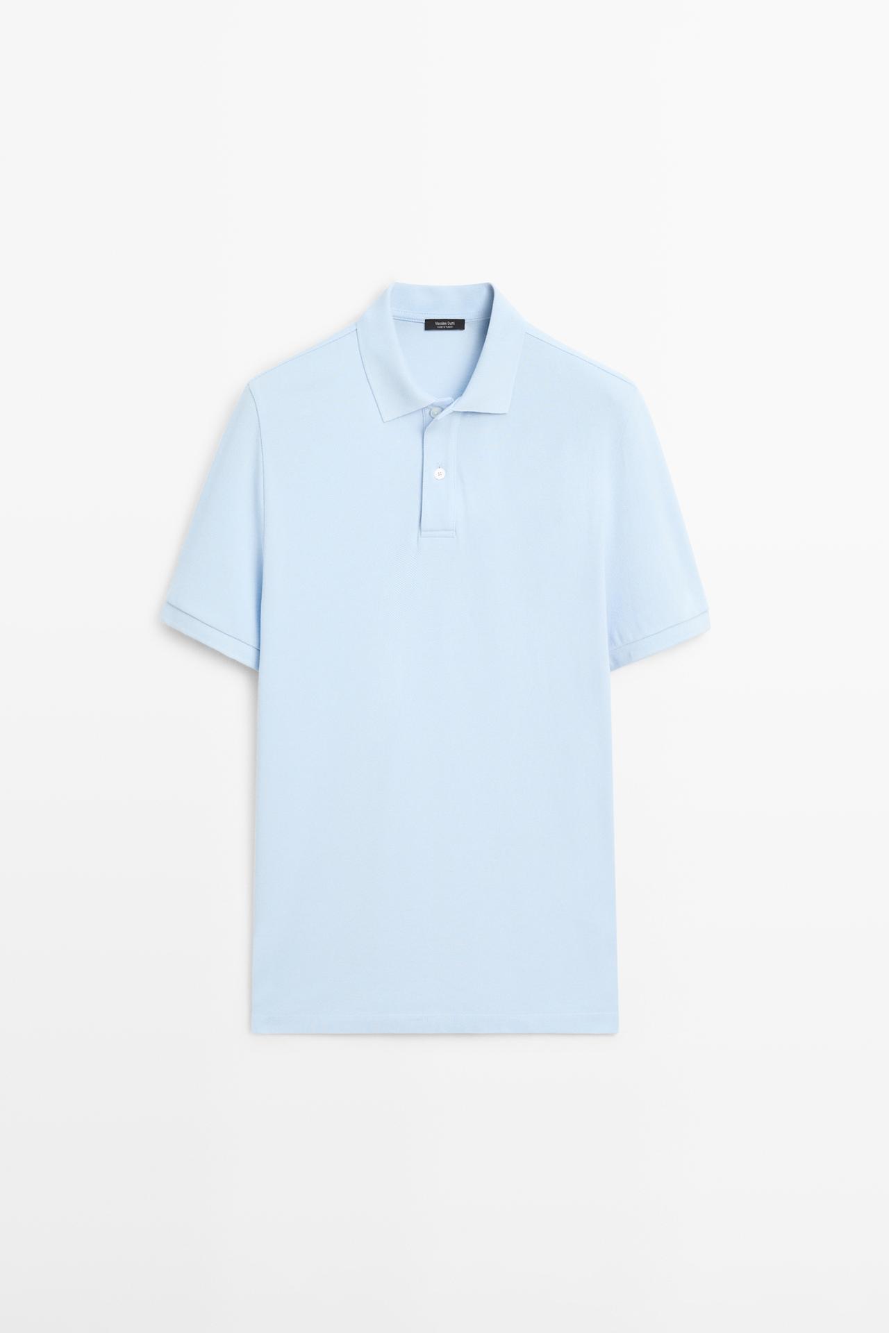 Micro-textured cotton piqué polo shirt — Light blue