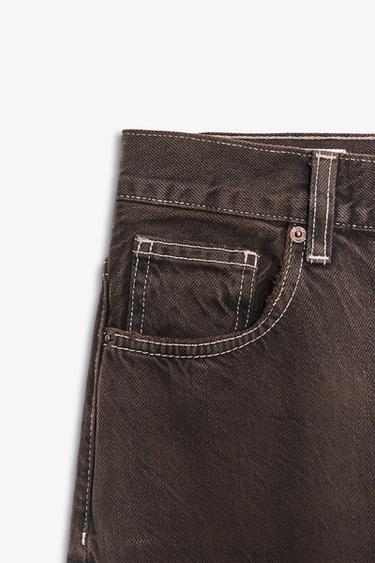 TRF STRAIGHT HIGH-WAIST JEANS - Brown by Zara