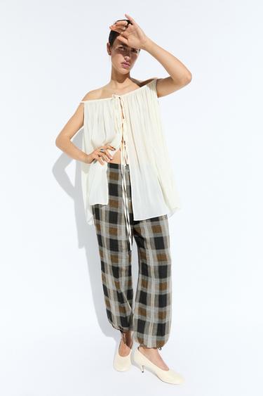 Zara Check print sarouel trousers - Black