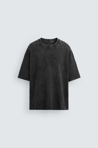 CAMISETA RELAXED FIT LAVADA - Cinza-escuro da Zara