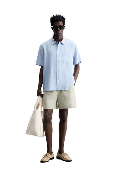 100% LINEN SHIRT - Sky blue by Zara