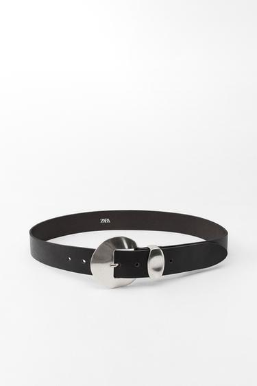 Zara METAL BUCKLE LEATHER BELT - Brown - Image 0