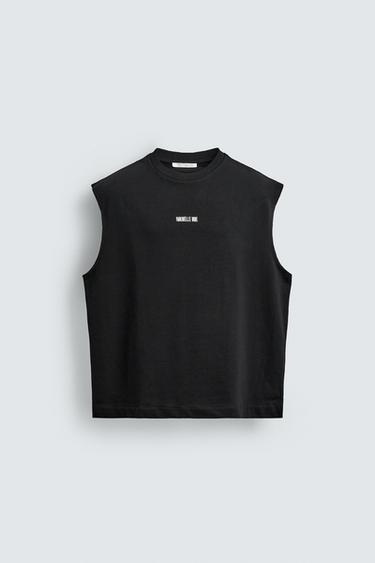 RELAXED FIT TANK TOP WITH CHECK GRAPHIC - Black by Zara
