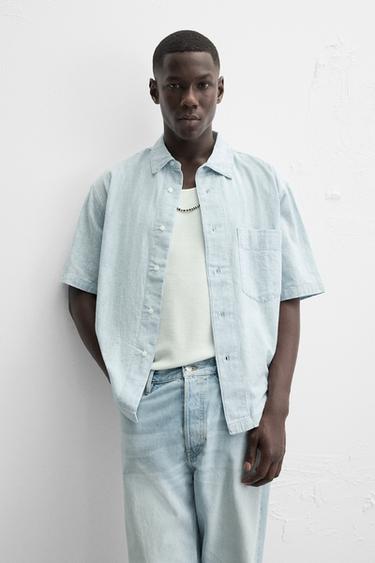 CHEMISE EN DENIM CONTRASTE - Bleu clair de Zara - Image 5